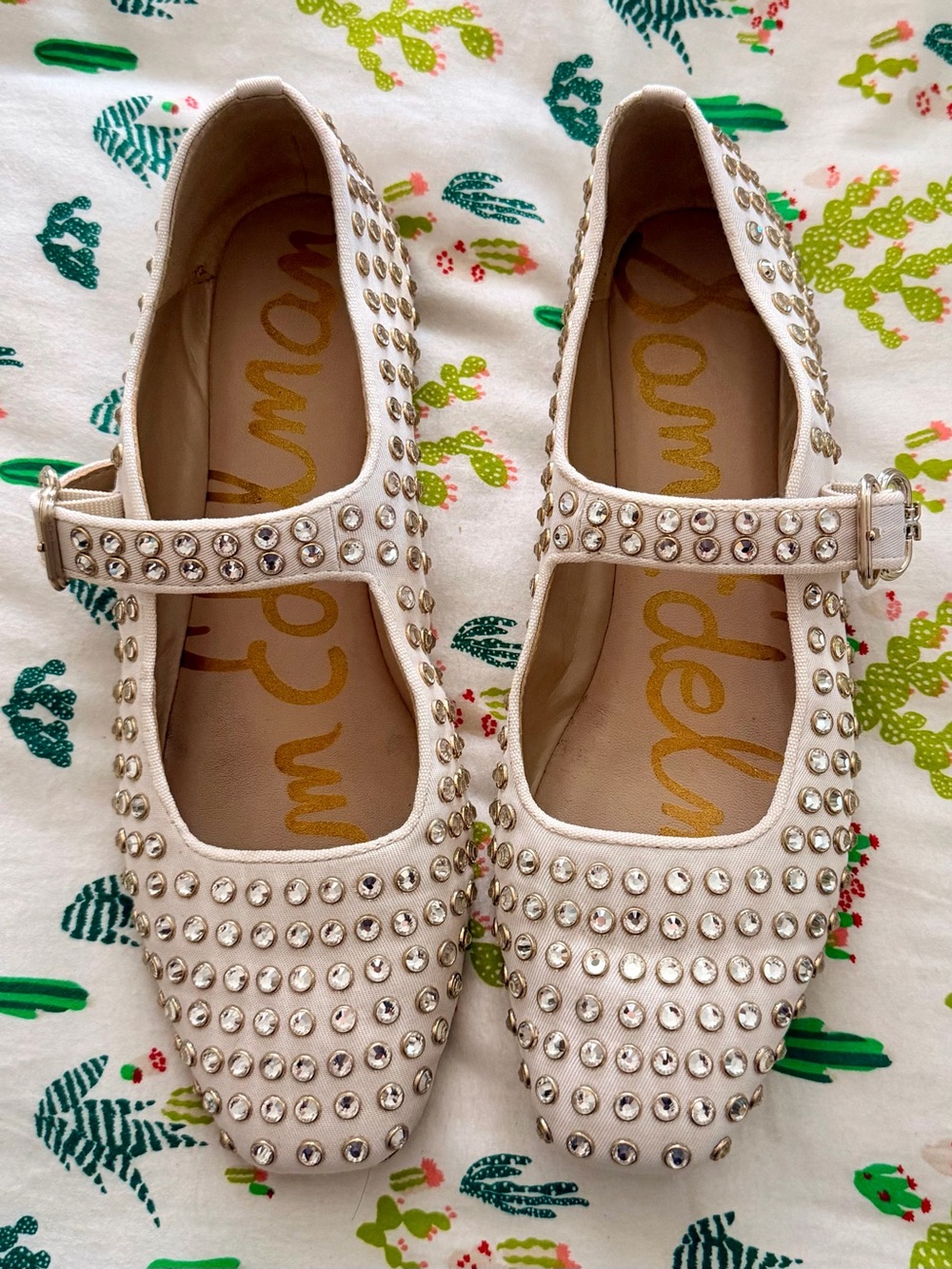 Sam Edelman Michaela Gem Mary Jane Flats in Ivory | Size 8.5